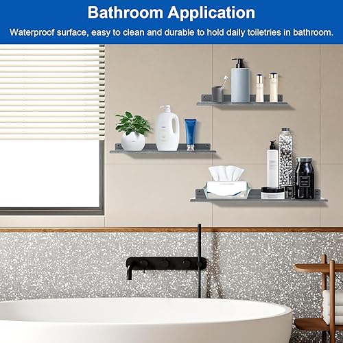 Miniatura 7 de Uten Estantes flotantes, estantes de hierro para montar en la pared, juego de 3, estantes de hierro para almacenamiento de baño, organizador para