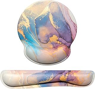 Dapesuom Keyboard Wrist Rest and Mouse Pad Support, Memory Foam Rests for Set, Ergonomic Non Slip Base Easy Typing & Pain Relief, Abstract Marble (HSTZ-Abstract Marble)
