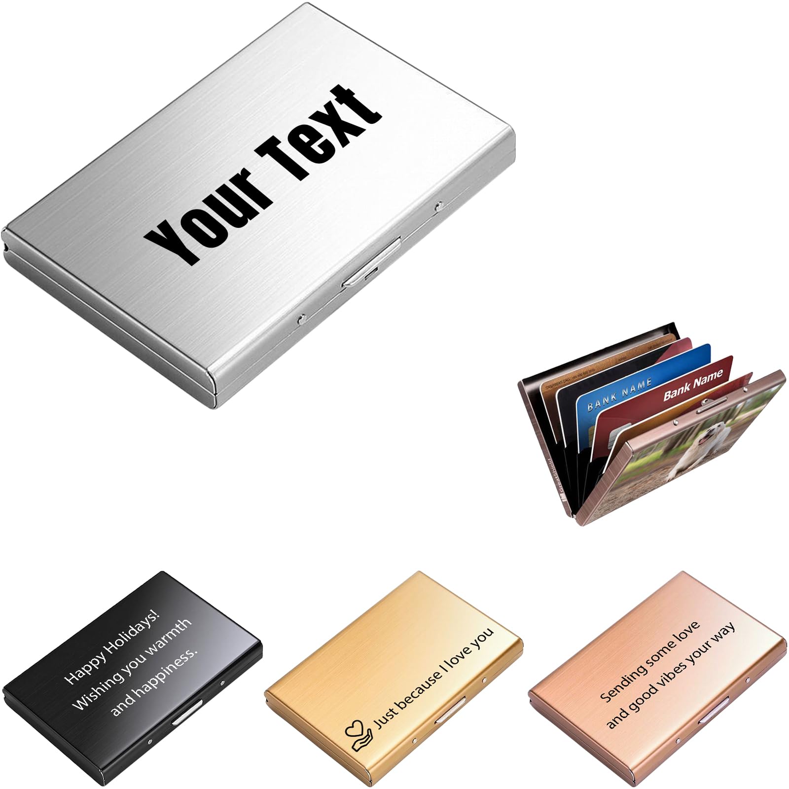 AAQ Personalised Business Card Holders - Customised Credit Card Holder with Photo, Custom Business Card Wallet with Picture, Personalized Gifts for Woman Men (Text)