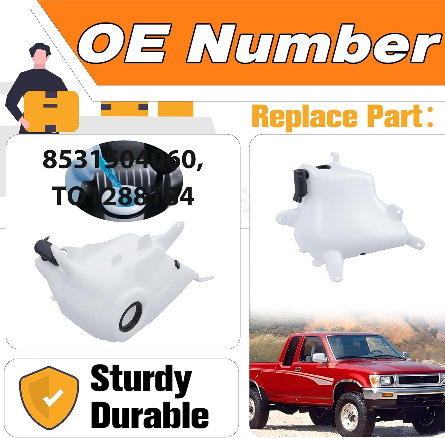 Windshield Washer Fluid Reservoir with Sensor Hole, Compatible with Toyota Tacoma 1998-2004, OEM 85315-04060