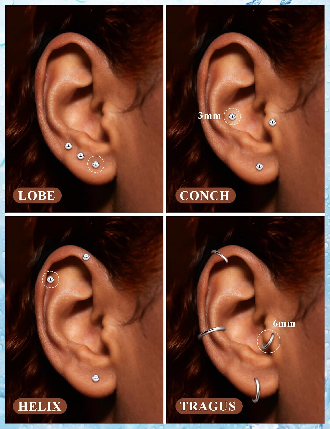 20G 18G 16G Threadless Flat Back Earrings Nose Studs 316L Surgical Steel Tragus Forward Helix Conch Cartilage Lobe Earrings Stud Medusa Labret Lip Ring Piercing Jewelry Hoops For Women Men