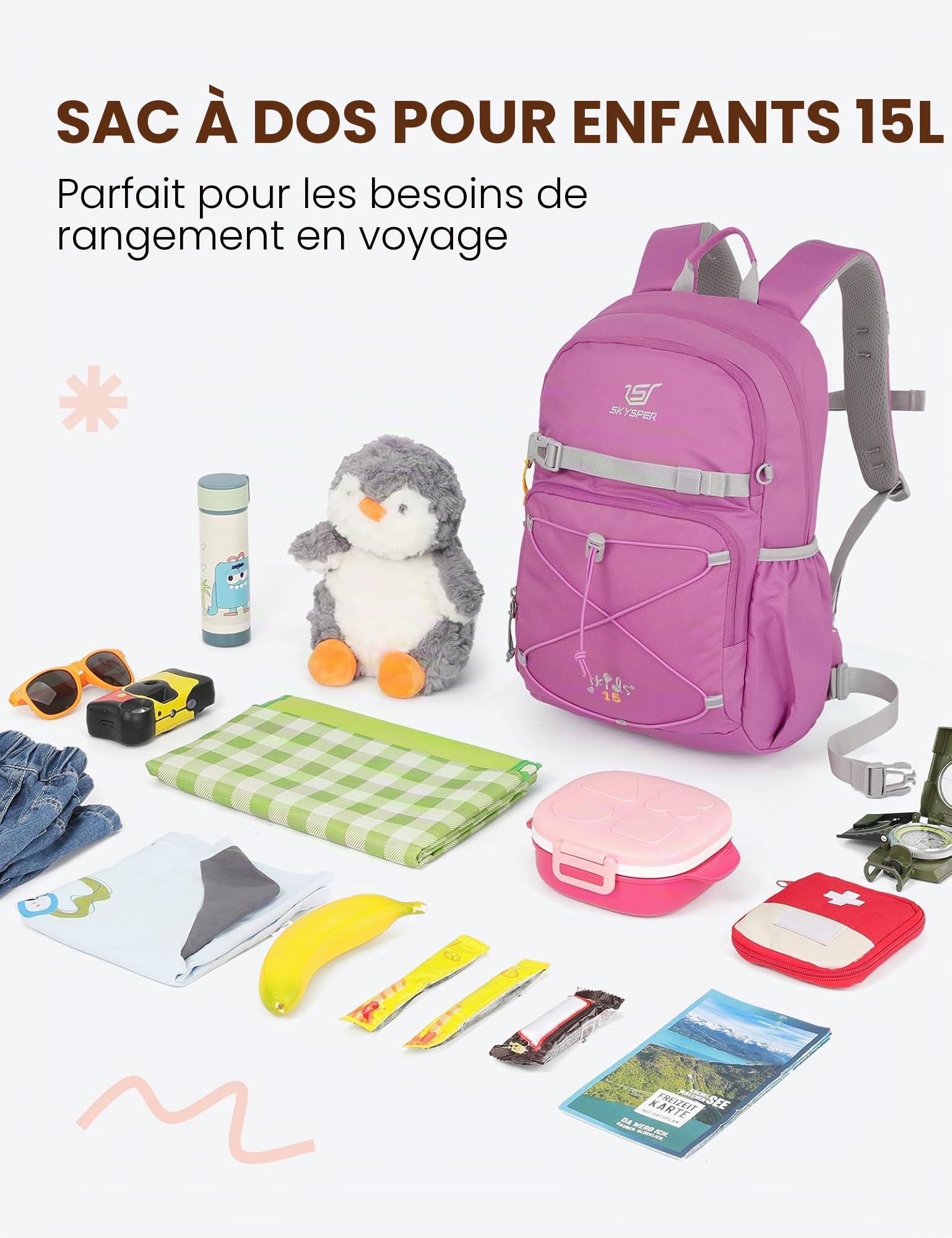 SKYSPER Sac à dos pour enfants 15L confortable sac à dos de randonnée pour enfants randonnée pour garçons & filles Outdoor