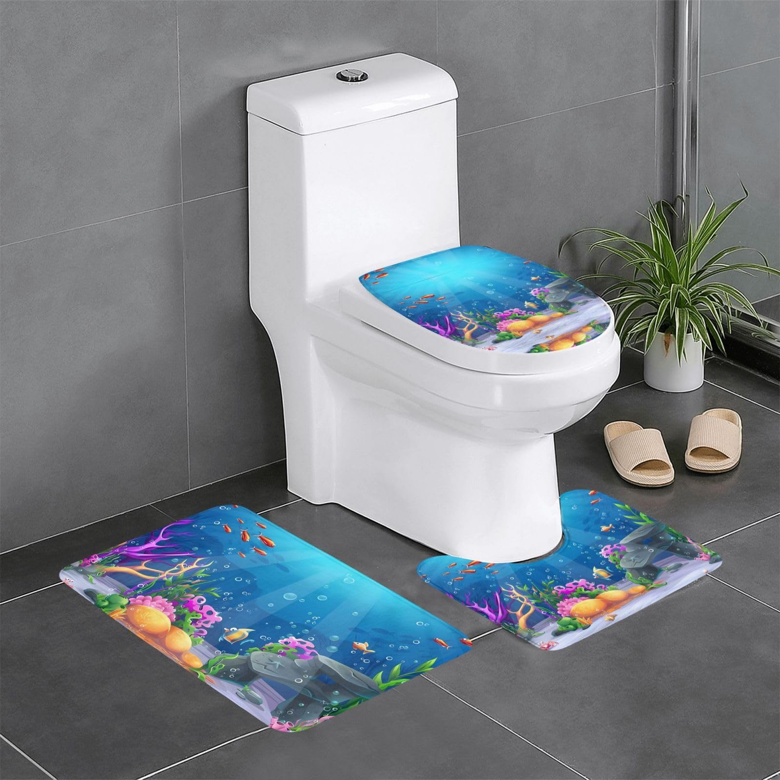 Tapis de salle de bain sous-marin 3 pièces pour douche maison et hôtel