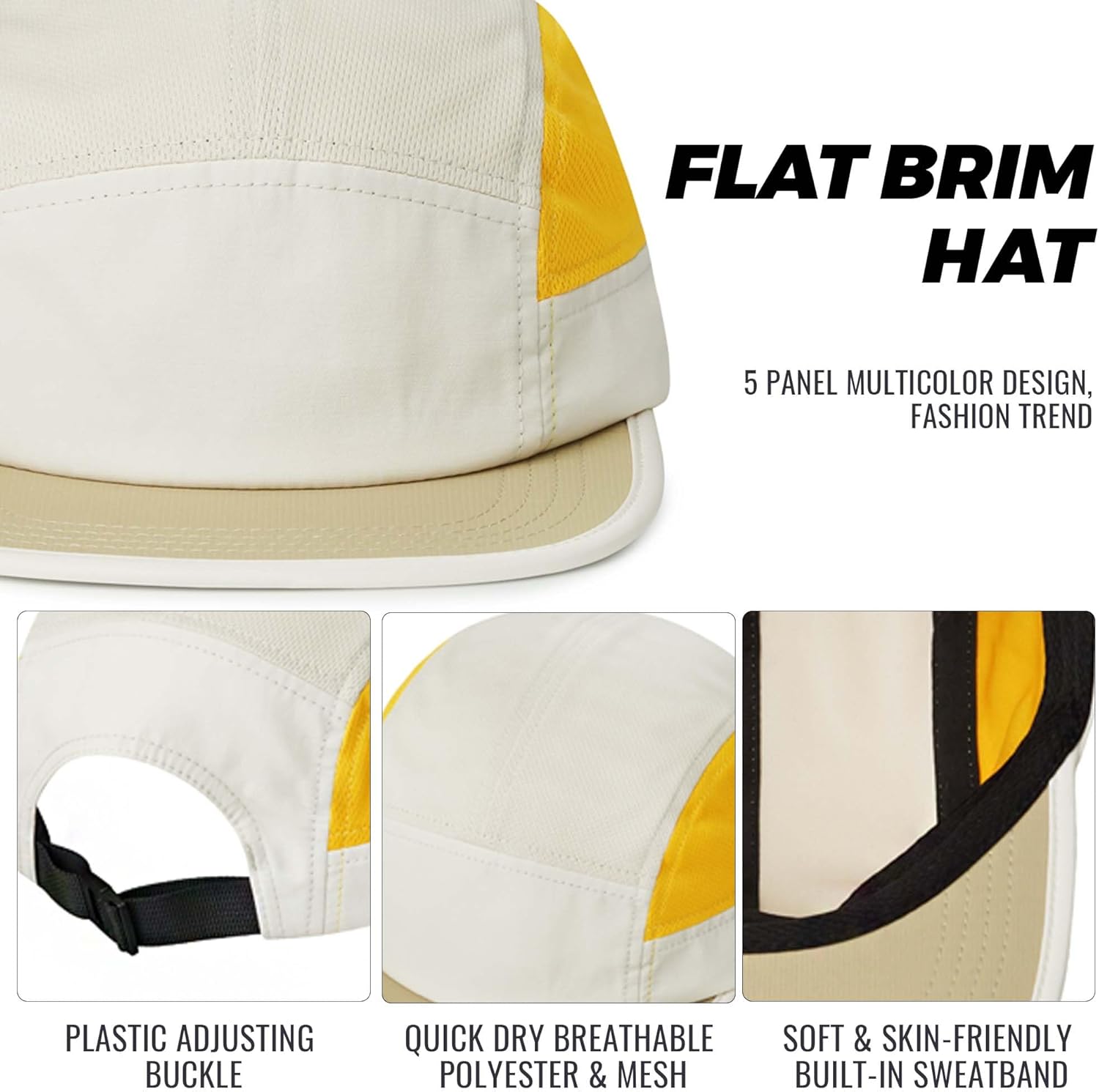 Clakllie Quick Dry 5 Panel Hat Summer Mesh Baseball Cap Flat Brim Trucker Hats Snapback Running Cap Breathable Golf Dad Hats - Image 6