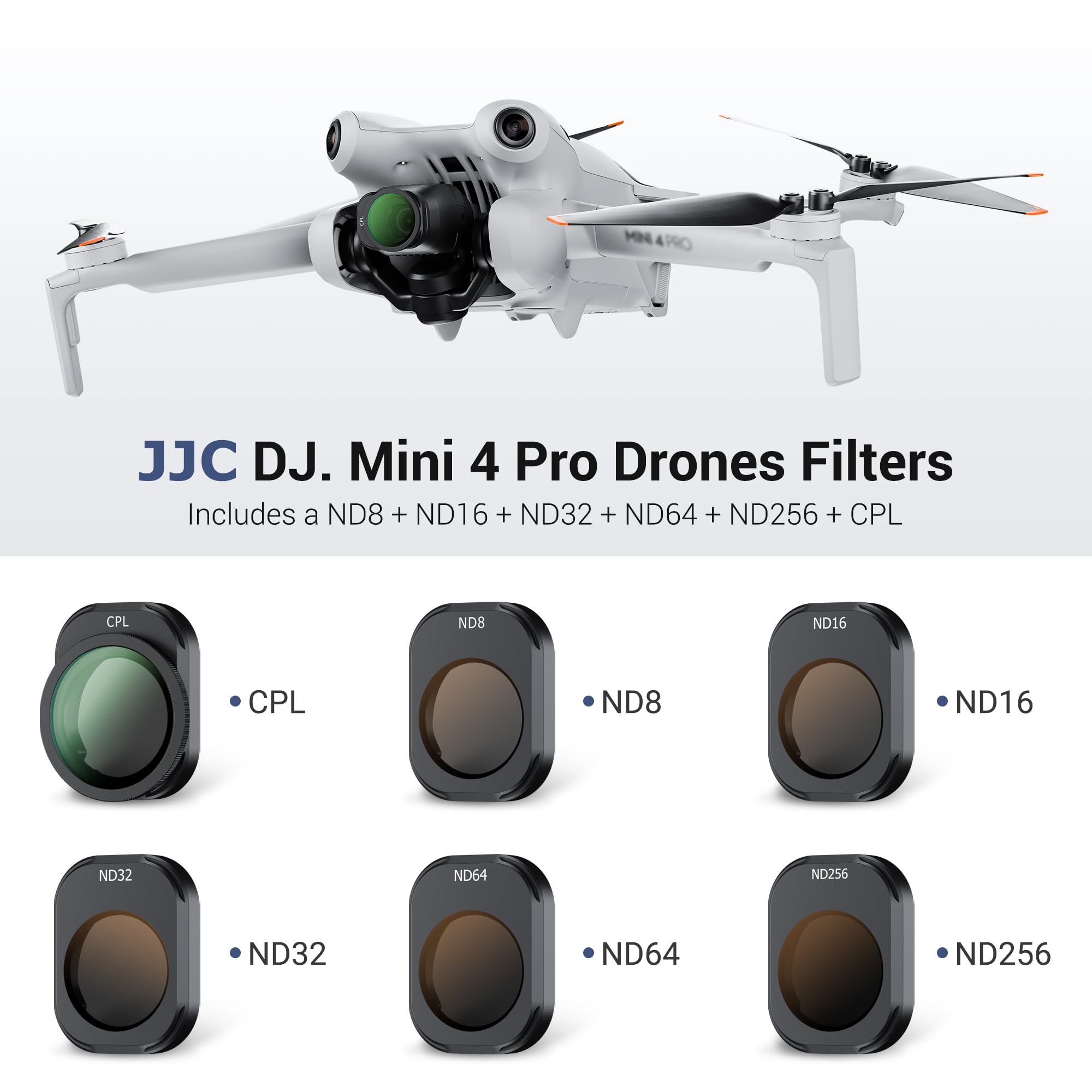 JJC Mini 4 Pro ND, paquete de 6 filtros ND8/ND16/ND32/ND64/ND256/CPL polarizador y filtro ND compatible con DJI Mini 4 Pro, marco ligero y de aluminio, accesorios DJI Mini 4 Pro