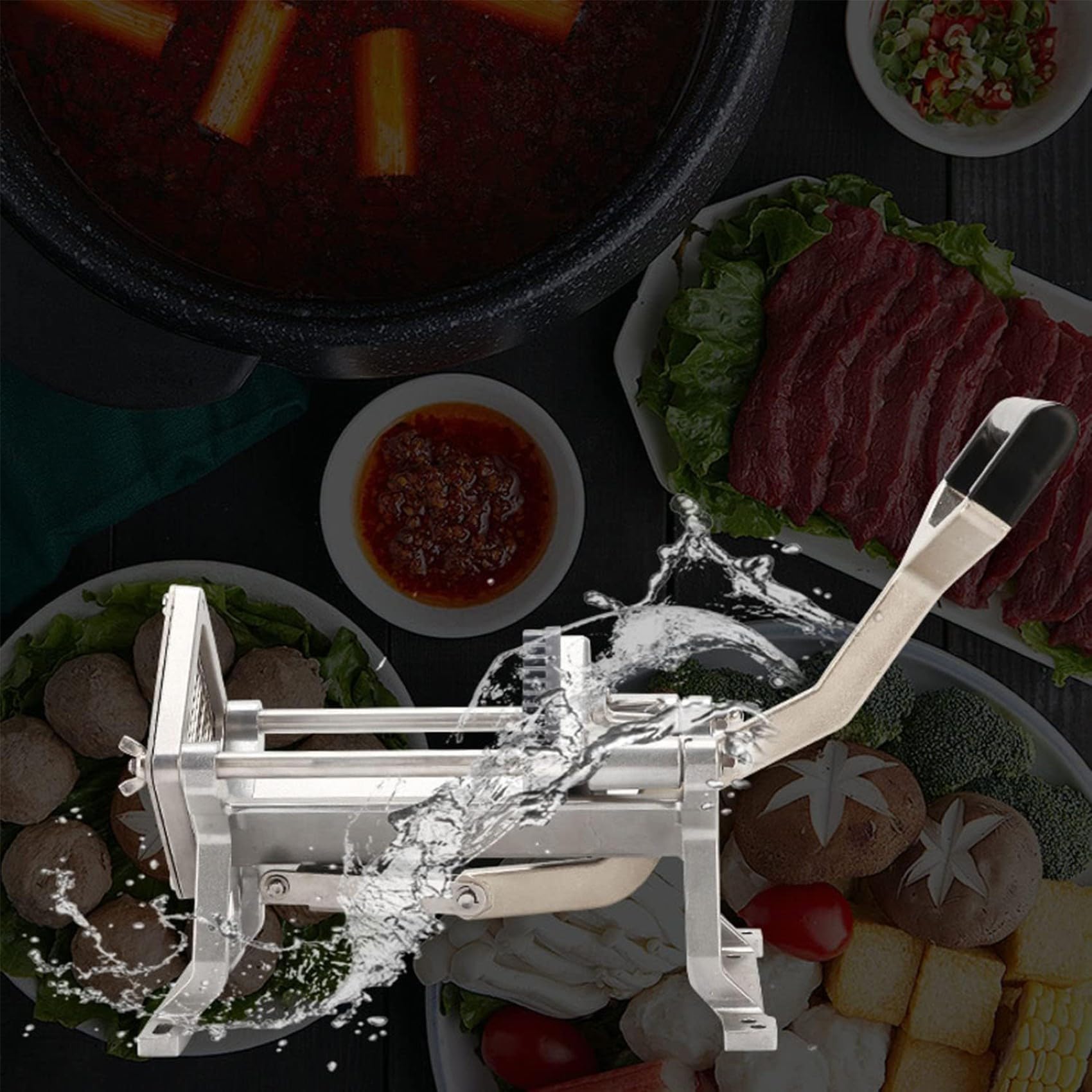 Cortador de patatas comercial, cortador de patatas fritas de acero inoxidable con 4 cuchillas, picadora de verduras para patatas fritas, cebollas y catering
