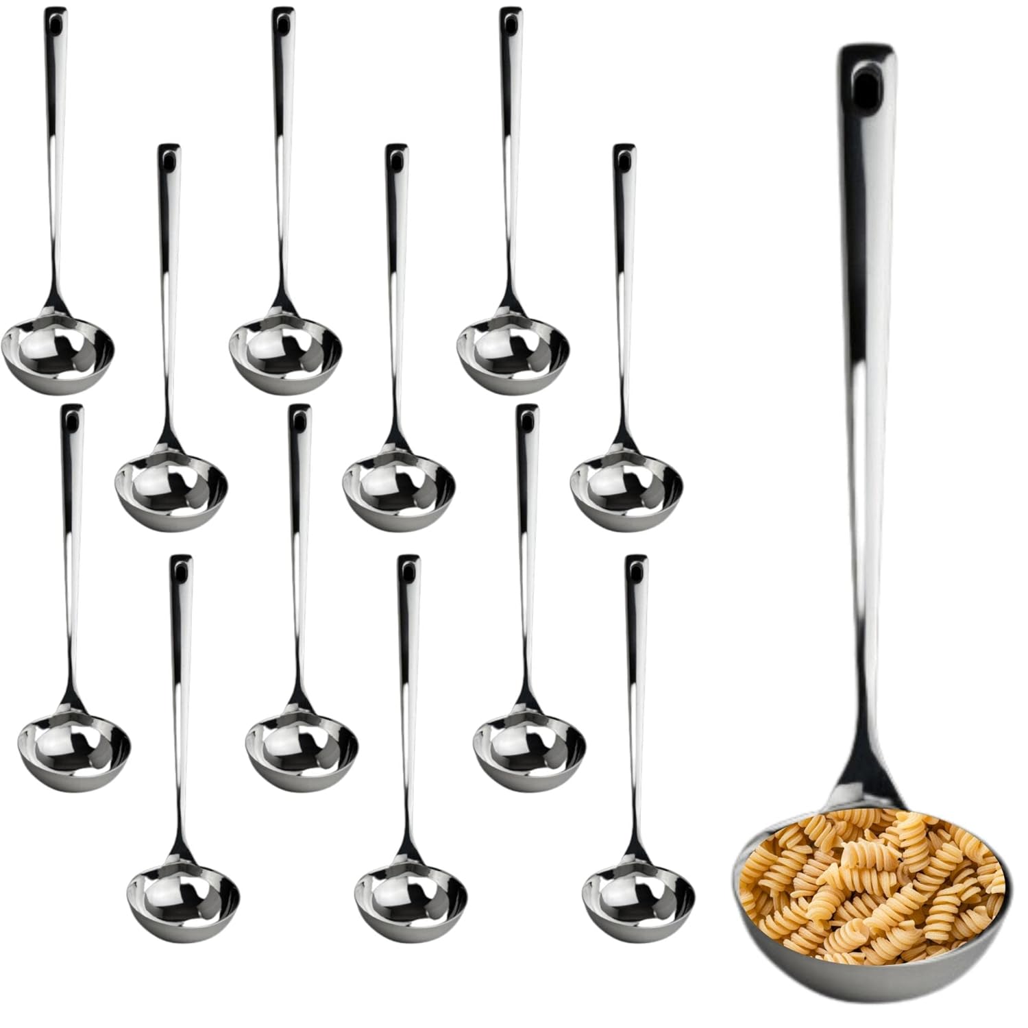 Steelite International 7347MW132 Stainless Steel Ladles, Medium Metal Solid Serving Spoons Utensils for Hot Pot, Chafers and Soup Cauldrons for Buffet Use, 2 Oz, 9", Set of 12