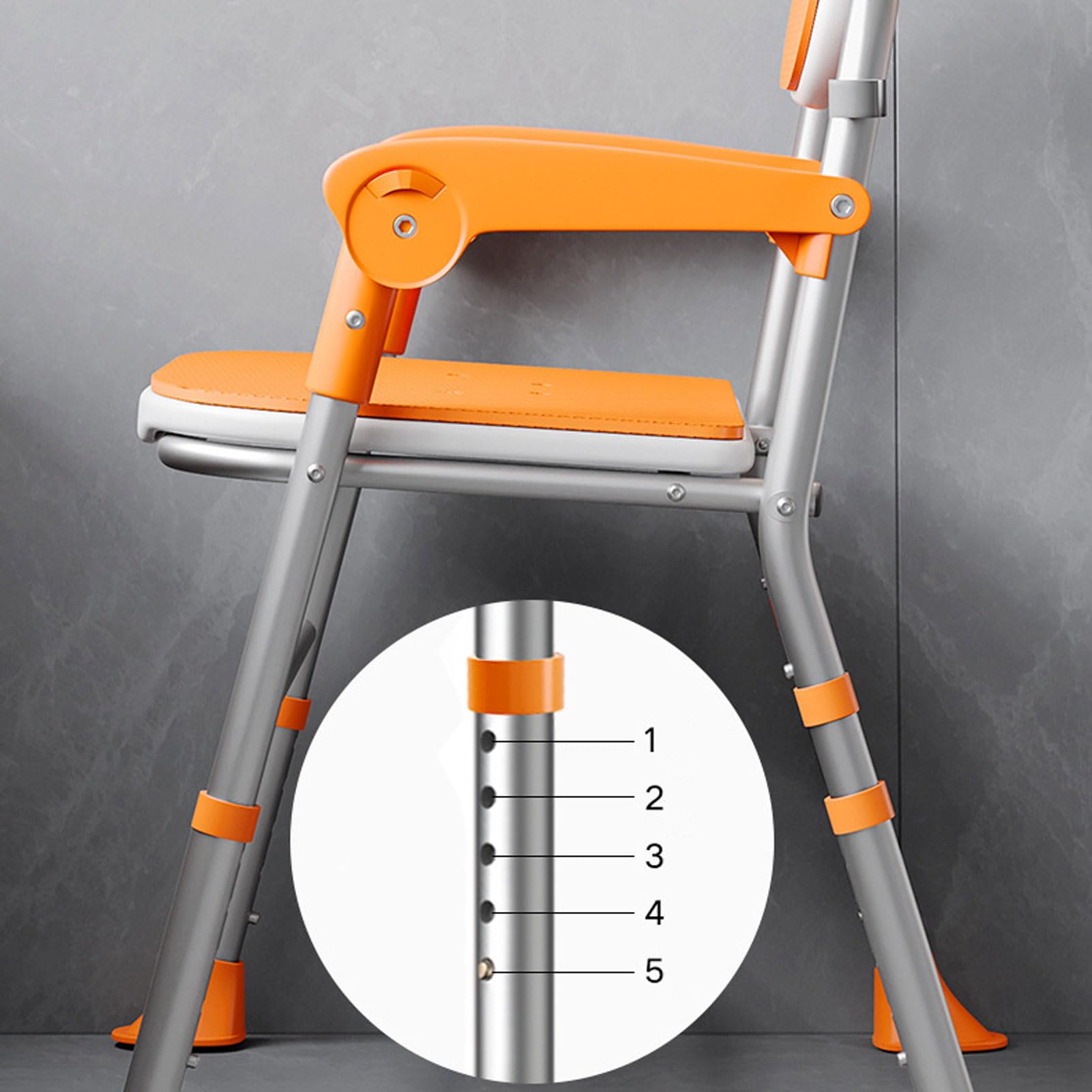 HUHJYUGE Silla para Ducha, Silla de Baño Asiento de Seguridad para Baño, Taburete de Baño Antideslizante con Respaldo Reposabrazos, Altura Regulable, para Mayores, Embarazadas (A)