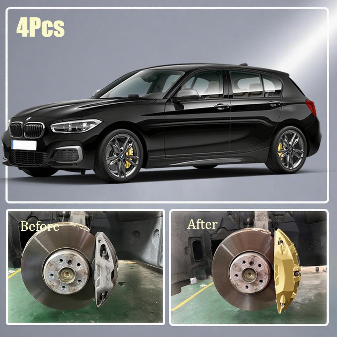 Custom Caliper Covers for BMW F10 F20 F30 128i 228i 530i 640i Aluminum Alloy Car Decoration (4 pcs) (Gold)
