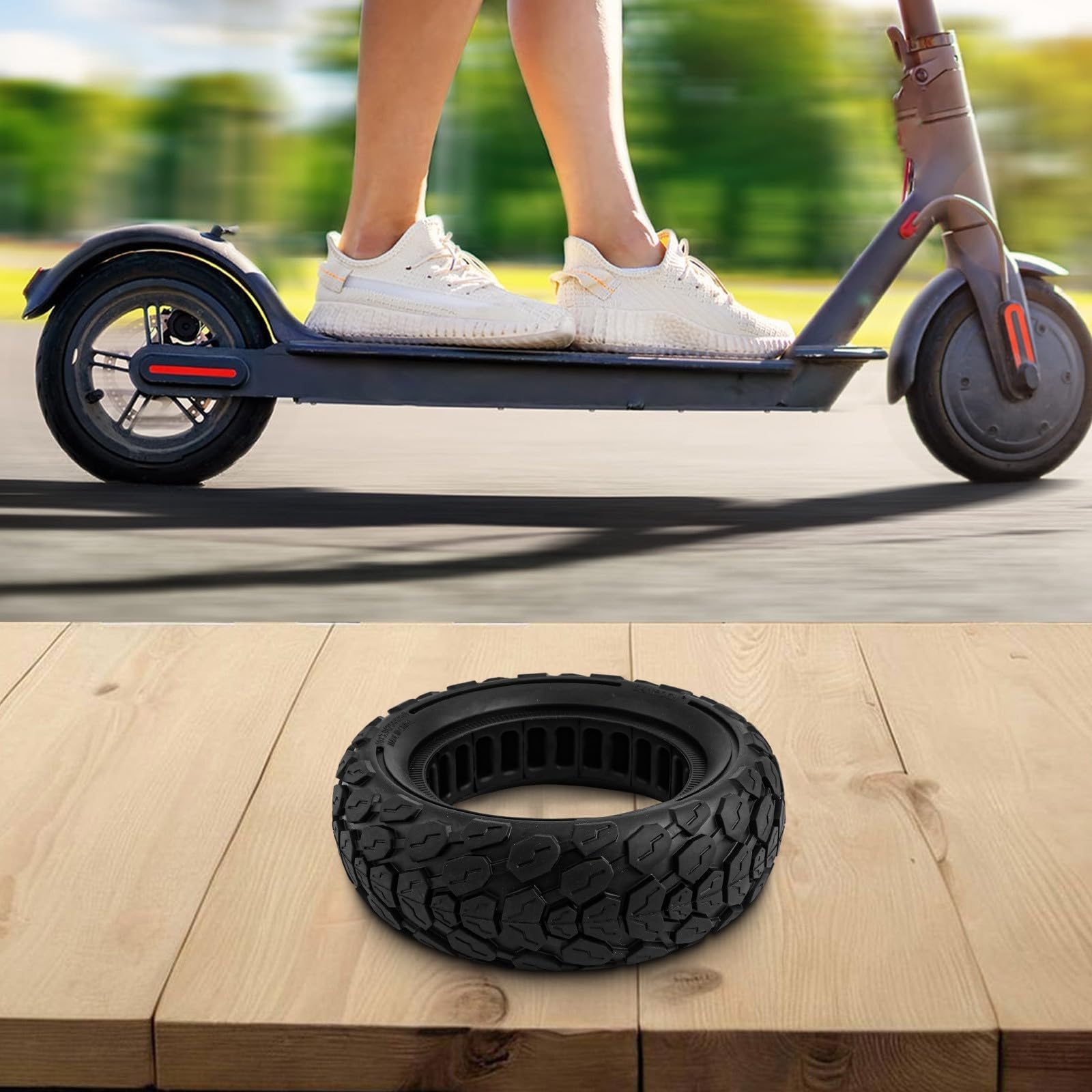 Neumático de Caucho Macizo de 10 Pulgadas, 255 x 80, Rueda de Repuesto antipinchazos Compatible con Patinete eléctrico. Diseño de Agarre Antideslizante y Resistente al Desgaste, 80/65-6.