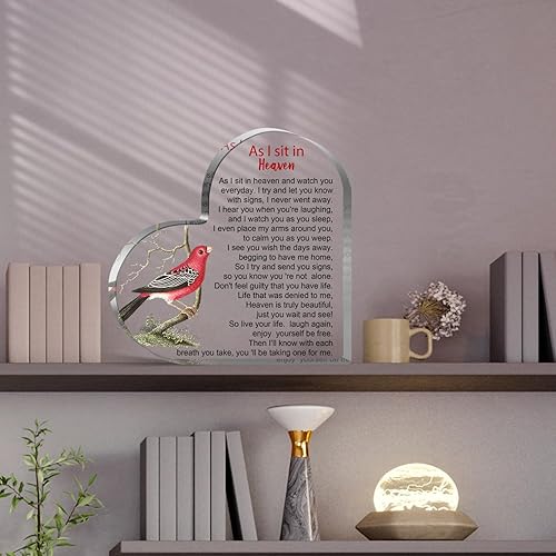 Miniatura 5 de Regalos de condolencias – As I Sit In Heaven, corazón acrílico con cita de condolencia, regalos de duelo por pérdida de madre, padre, marido, hijo,