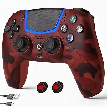 Linhugame Wireless Controller for PS5, Compatible With PS5/Pro/Slim/PC, Bluetooth Gaming Controller with Hall Joysticks/LED Channel Light/Turbo/6-Axis Gyro/Dual Motor/Touchpad/3.5mm Audio Jack/Speaker, Compatible With Original Charging Dockcamo red