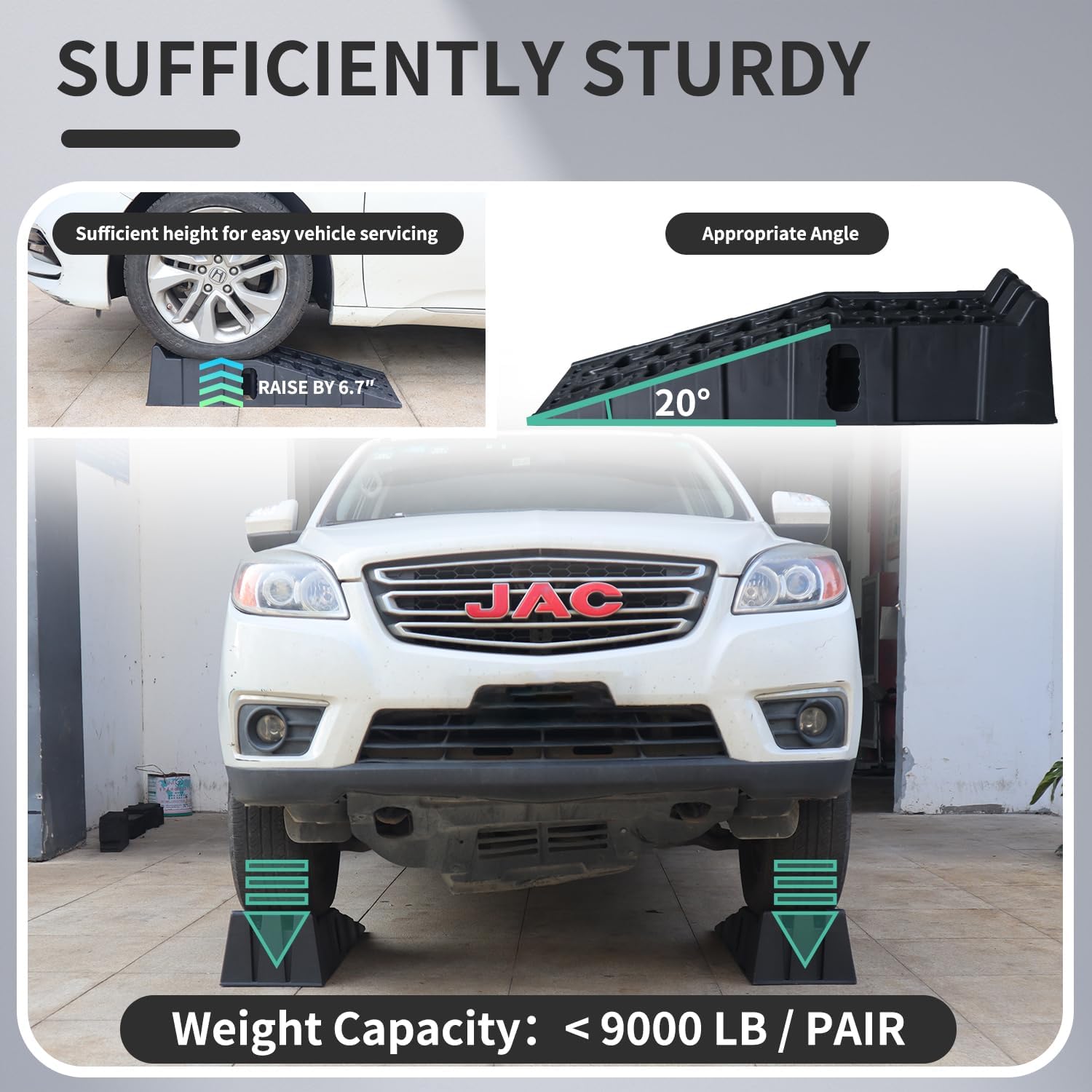 Car Ramps for Oil Changes High Lift 6.7', Anti-Slip Vehicle Maintenance Portable Ramp Special for Garage Lift Cars, with 2 Wheel Chocks & 1 Adjustable Oil Filter Plier