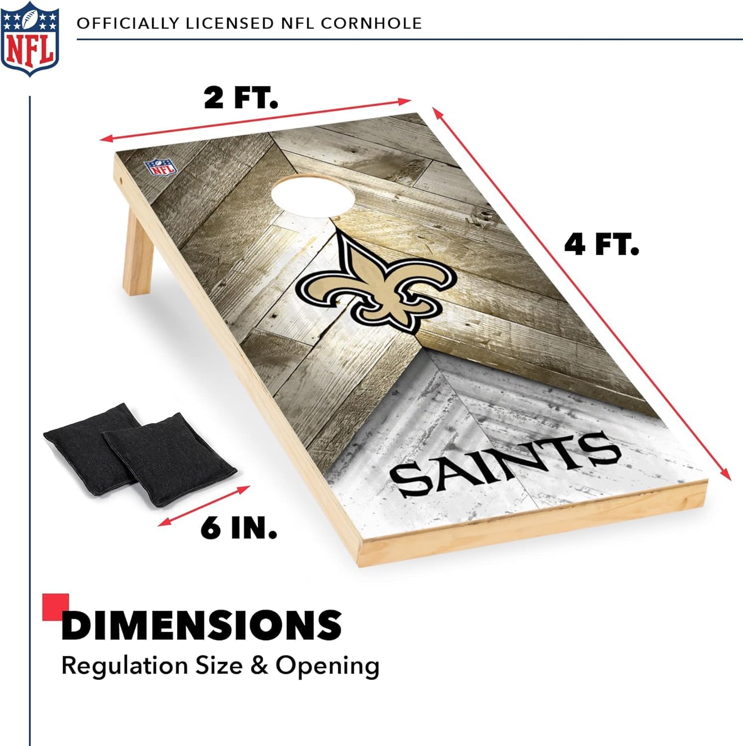 Wild Sports NFL New Orleans Saints 2' x 4' Regulation Size Solid Wood Cornhole Set with Direct Print HD Team Graphics