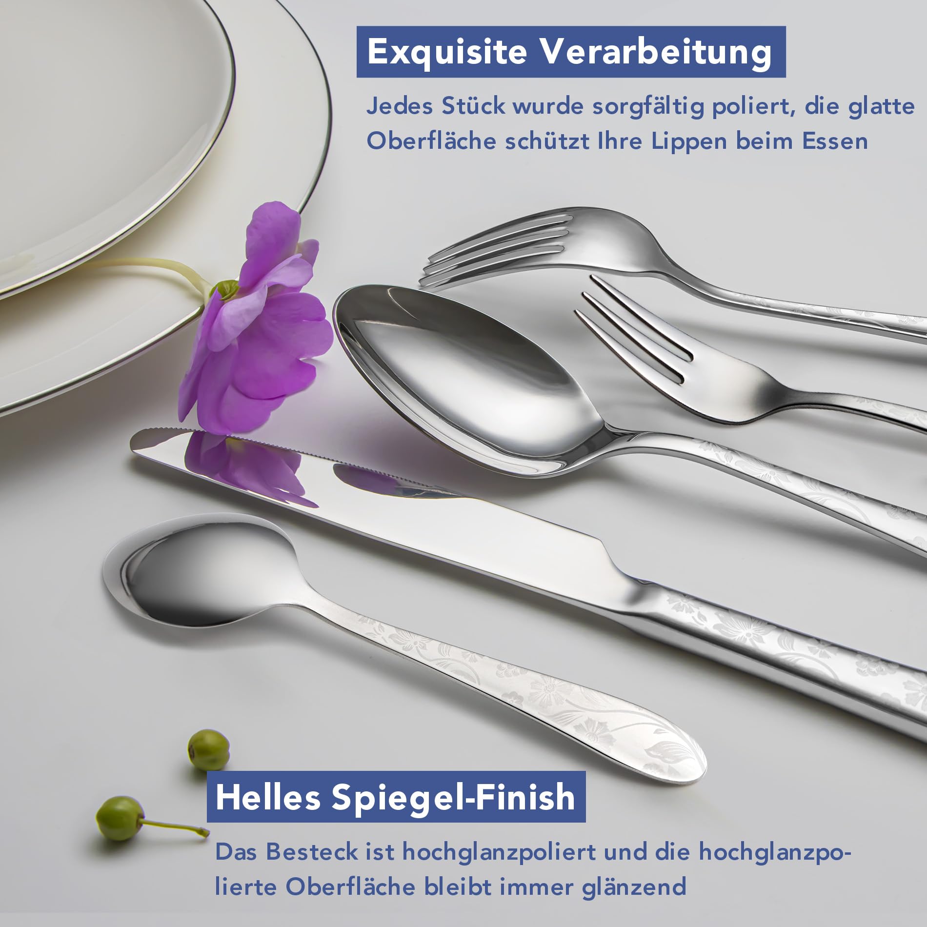 Besteck Set 6 Personen, 30-teiliges Edelstahl Besteckset mit einzigartigem Musterdesign, Essbesteck mit Messer Gabel Löffel, Tafelbesteck für Haus/Küche, Hochglanzpoliert, Spülmaschinenfest