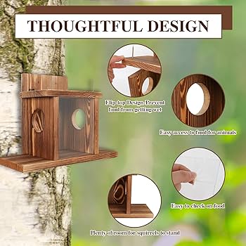 CAWUWE Wood Squirrel Feeder, Squirrel Houses Can Store Peanuts Corn Cob Food For Outside Nesting, Durable Box With Removable Front Panel For Squirrel Chipmunk Birds Animals