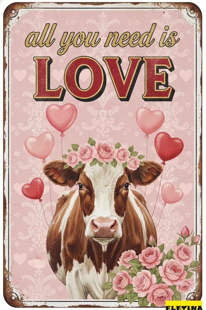 All You Need Is Love Farm Cow Tin Sign, 8x12 Inch