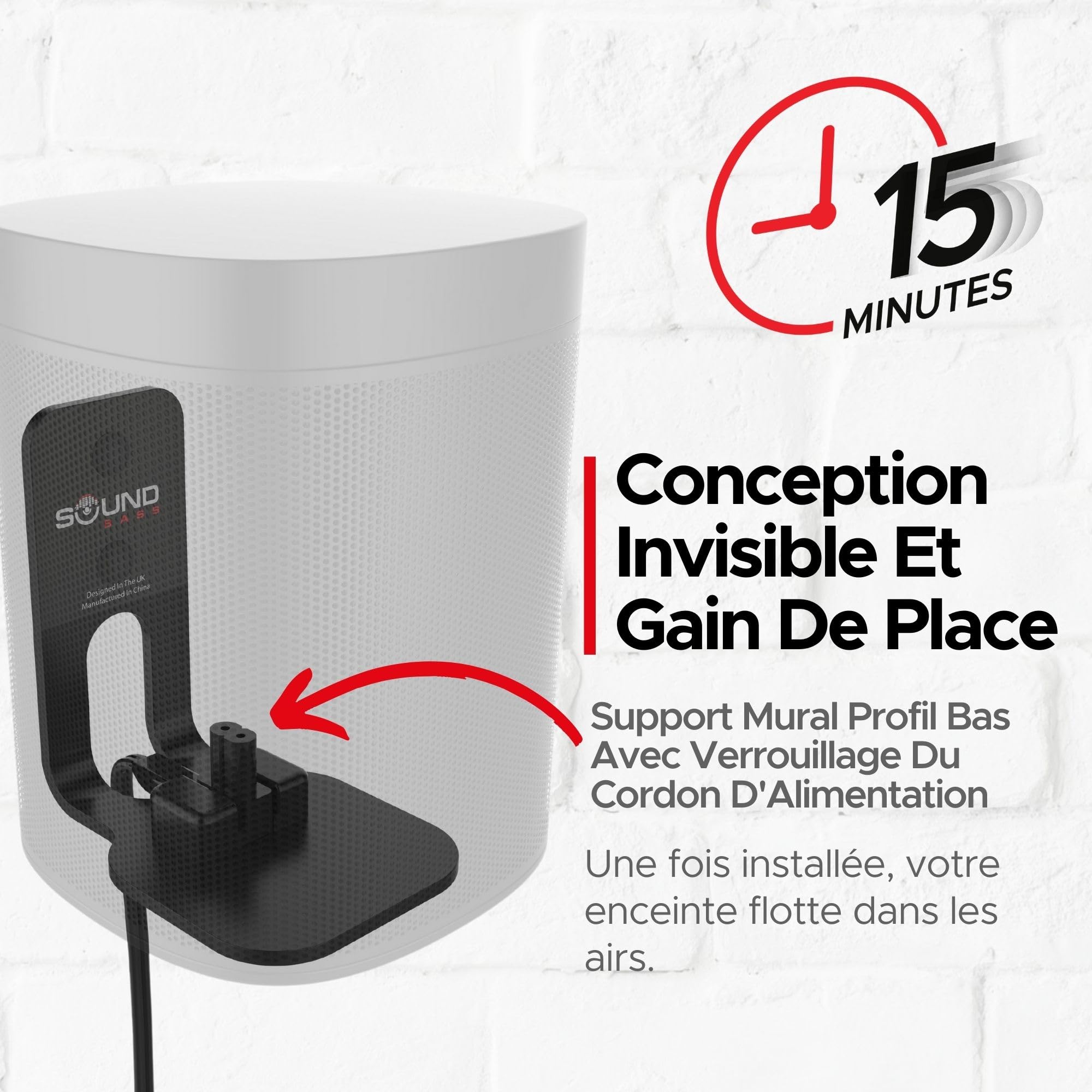 ONE, ONE Gen 2, ONE SL & Play:1 Support de Montage Mural, Noir, Compatible avec Les Haut-parleurs Sonos ONE, ONE Gen 2, ONE SL & PLAY1
