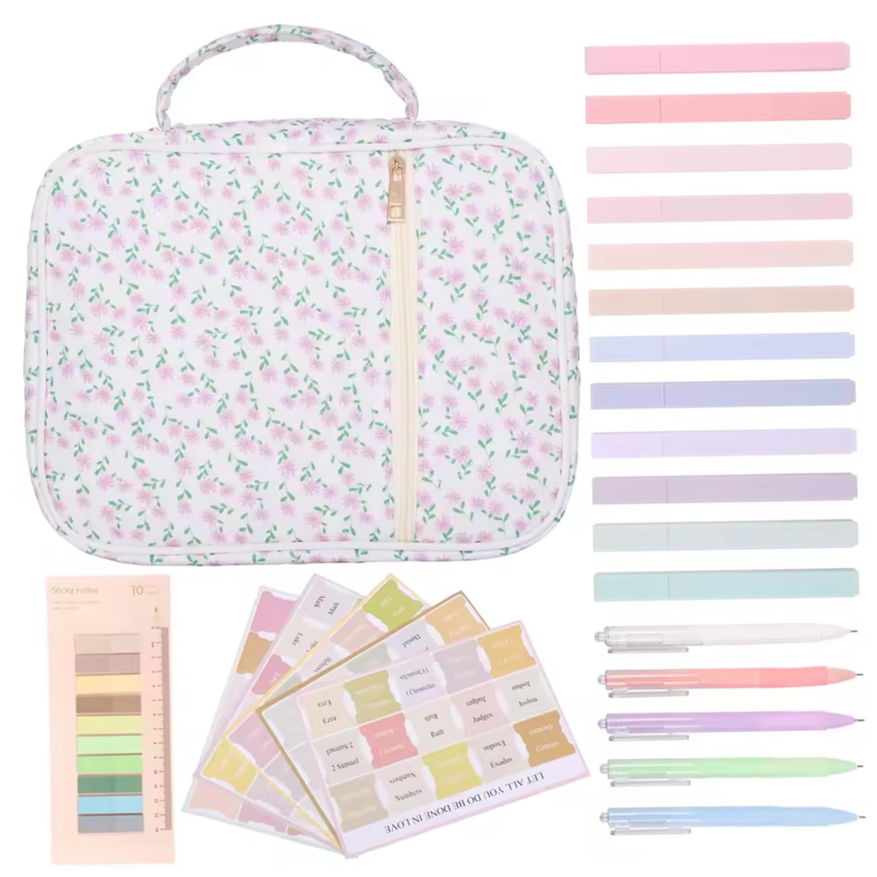 Bible Kit, Bible Case for Women Large Capacity Kit with Tabs, Pens, Sticky Notes, Highlighters, Bibles Study with Handle 8.9x11.4x3.2 Inch Style 4