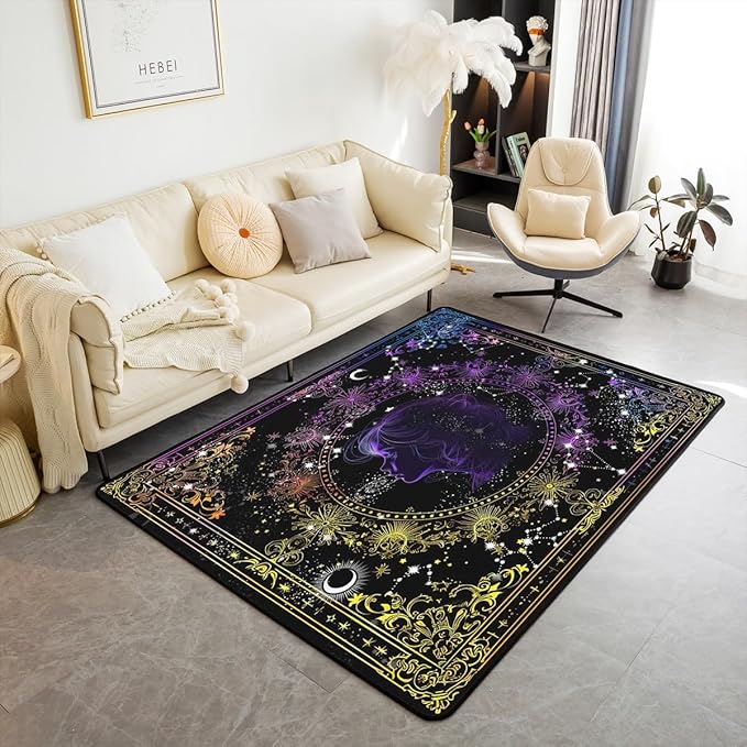 Feelyou Virgo Constellation Decorative Carpet Kids Astrology Living Room Rugs Zodiac Psychedelic Accent Rug for Women Men Horoscope Decorative Rug Area Rug 3x5