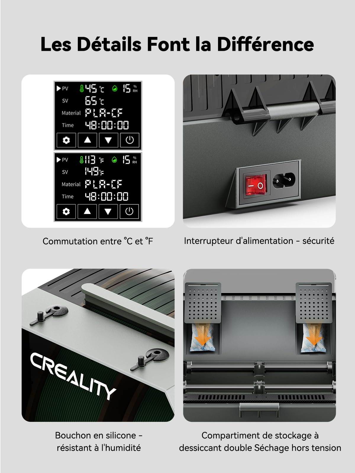 Creality Space Pi Plus Sèche-filament, Boîte de Séchage de Filament pour Imprimante 3D à 2 Bobines avec Ventilateur Intégré, Déshydrateur de Filament pour 1,75/2,85 mm PLA PETG ABS TPU Nylon