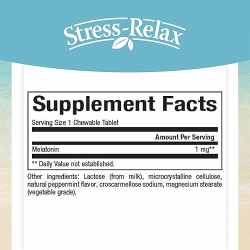 Miniatura 2 de Melatonina Stress-Relax 1 mg por Natural Factors, Natural Sleep Aid, restablece el ciclo de sueño-vigilia, 180 tabletas masticables (180 porciones),