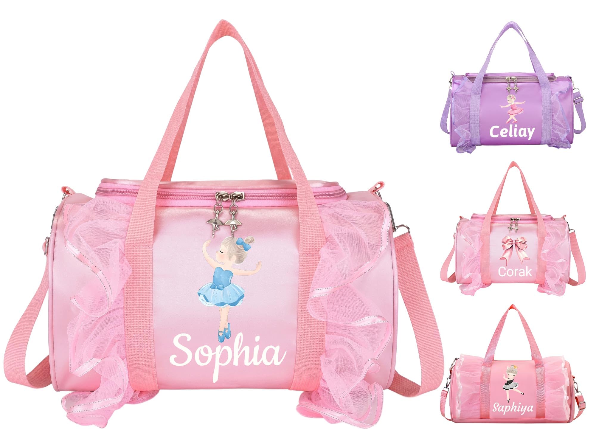 CGFN Personalized Dance Bag for Girls, Custom Ballet Bag, Waterproof Organizer for Dance Class, Travel & Gifts (Classic Pink)