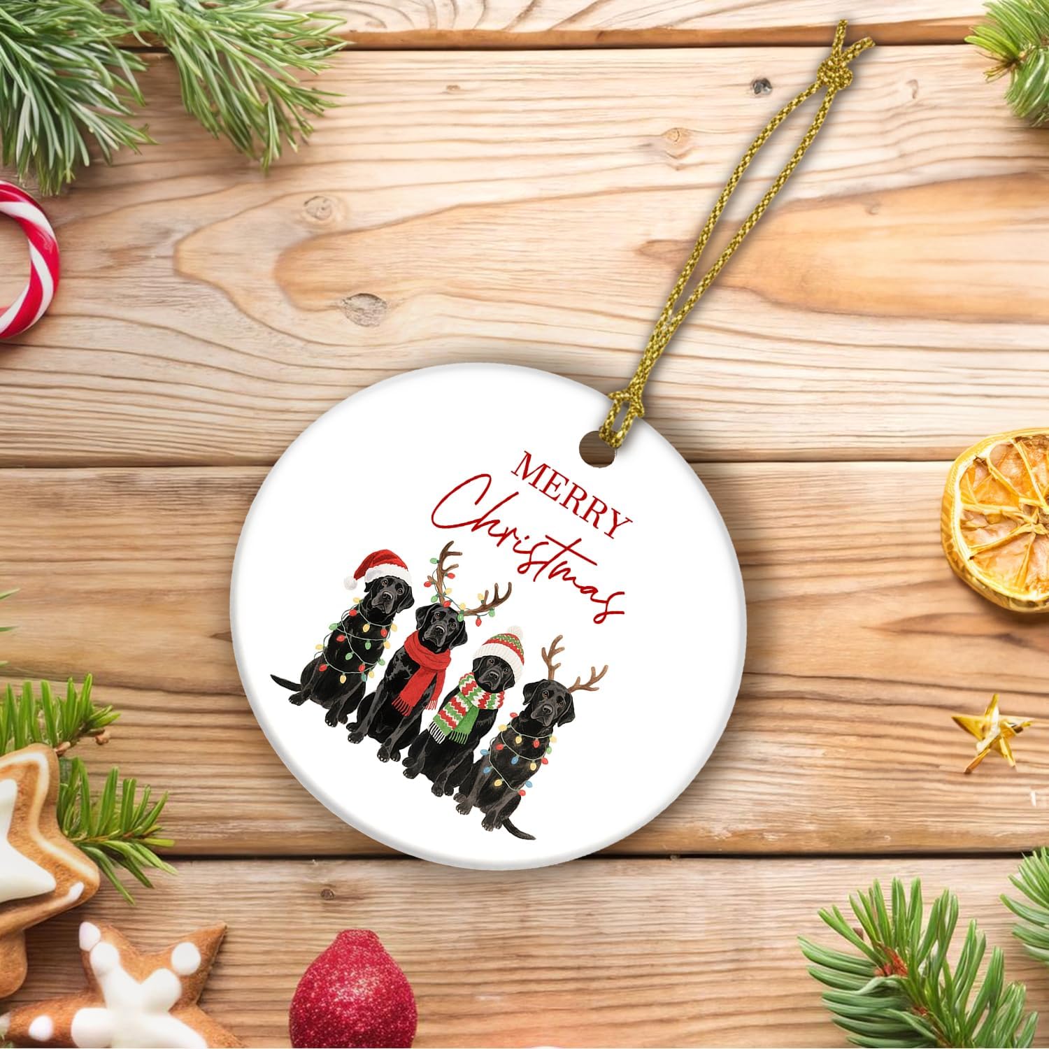 Merry Christmas Black Labrador Retriever Ornaments, Black Lab Gifts Ceramic Ornaments, Holiday Winter Xmas Lab Dog Hanging Ornament Keepsake Gift for Tree Car Decorations image 5