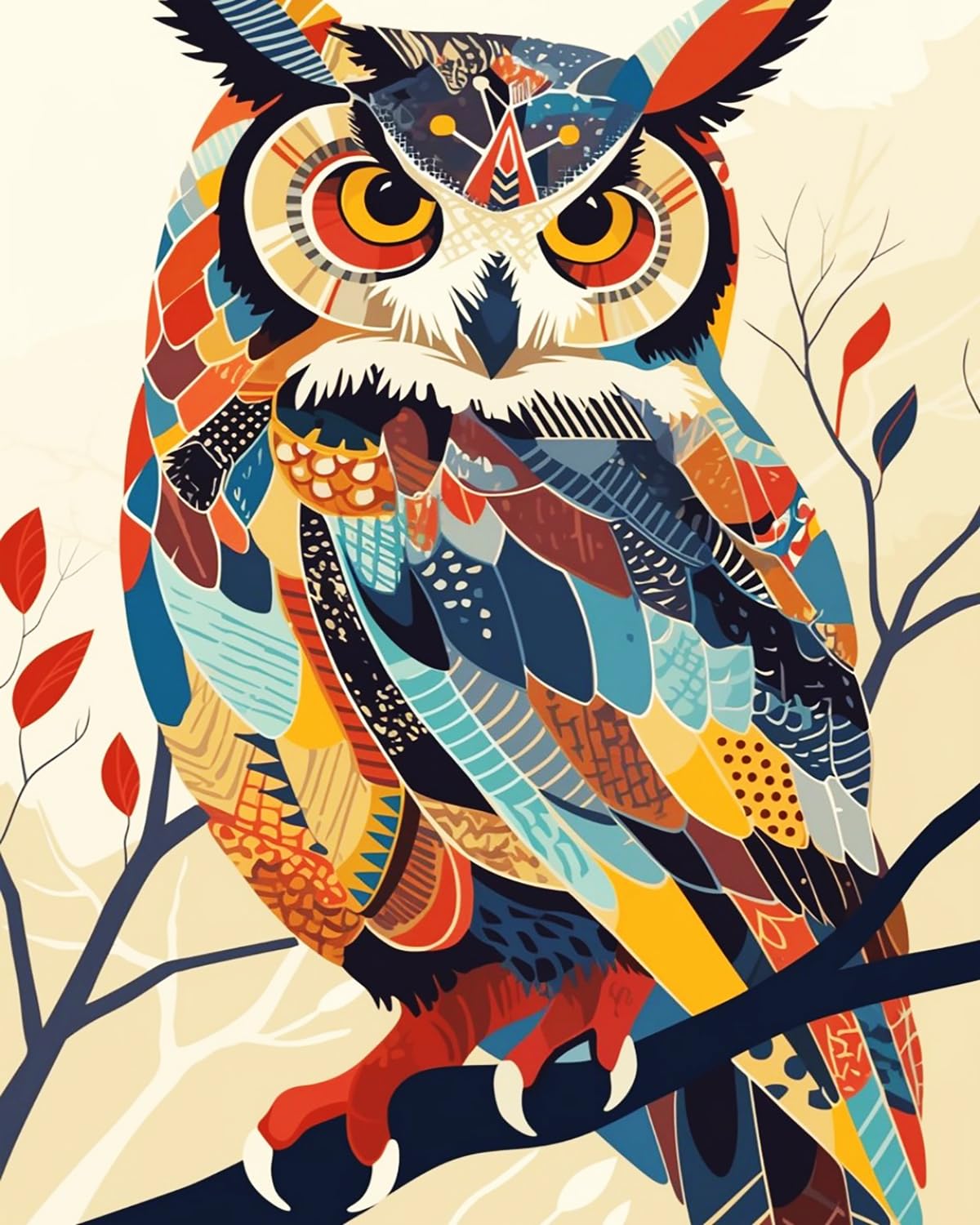 LIUBAISHI Paint by Numbers Kit for Adults, Rainbow Night Owl, 40x50 cm Acrylic Canvas with 3 Brushes