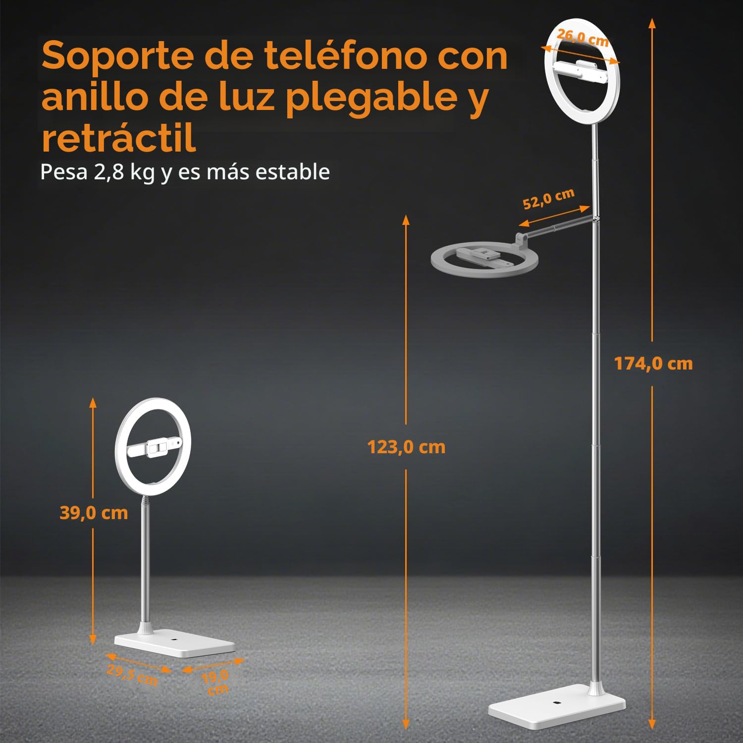 yAyusi 174 cm Inalámbrico Aro de Luz con Tripode, Tripode Cenital con Ring Light Recargable para Escanear Documentos, Grabación de Vídeo, Fotografía, Transmisión en Vivo, TikTok, YouTube