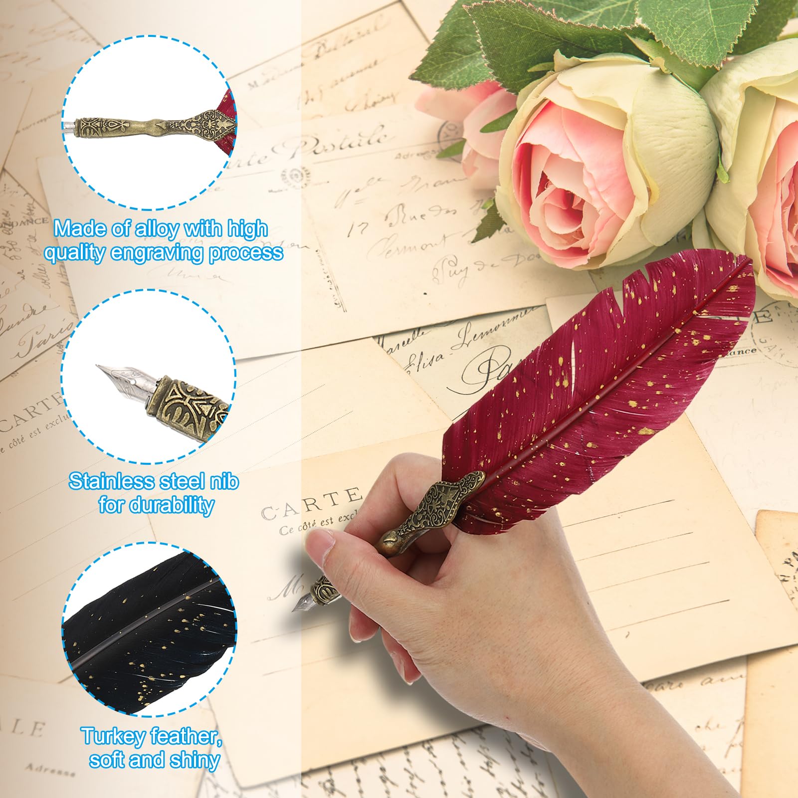PATIKIL 25cm/10 Carved Feather Pen Set - Image 4