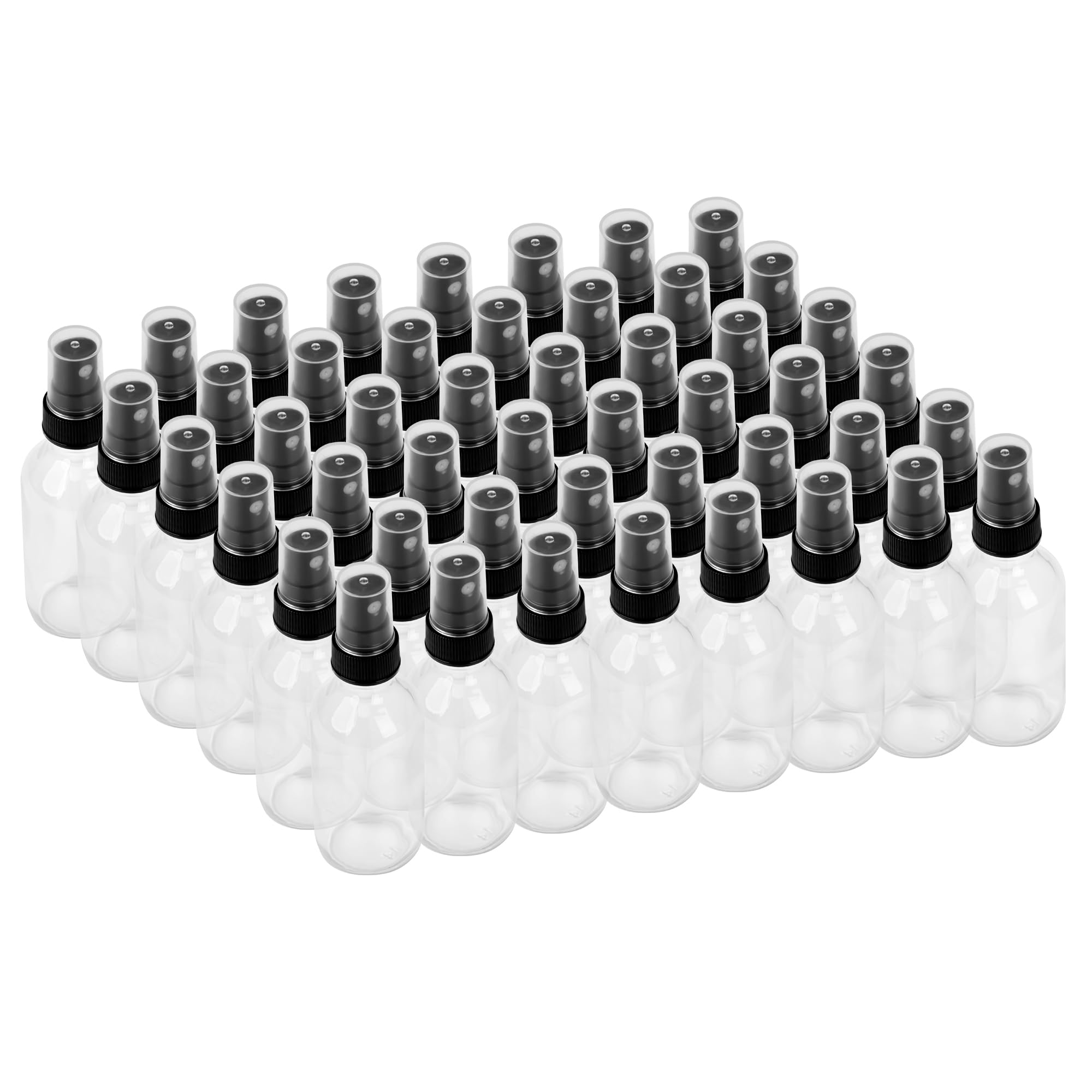 BILLIONSTARS 48 Pack 2oz Glass Boston Round Bottle with Fine Mist Sprayer - Clear - Essential Oils, Bath, Beauty, Hair & Cleaning - Leakproof Travel