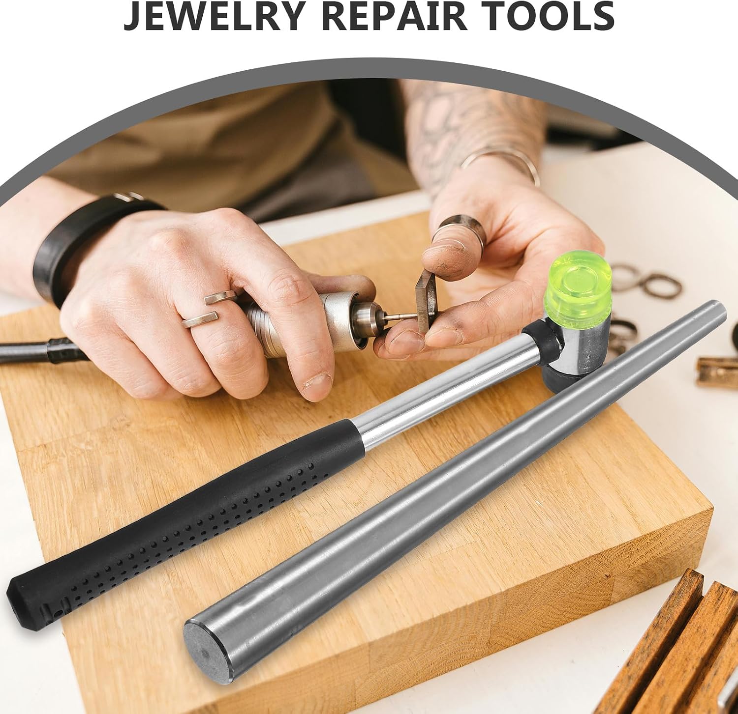 STOBAZA Ring Mandrel Sizer with Plastic Hammer Mallet Stainless Steel Jewelry Repair Tool for Ring Resizing and Shaping for Jewelers and Crafting