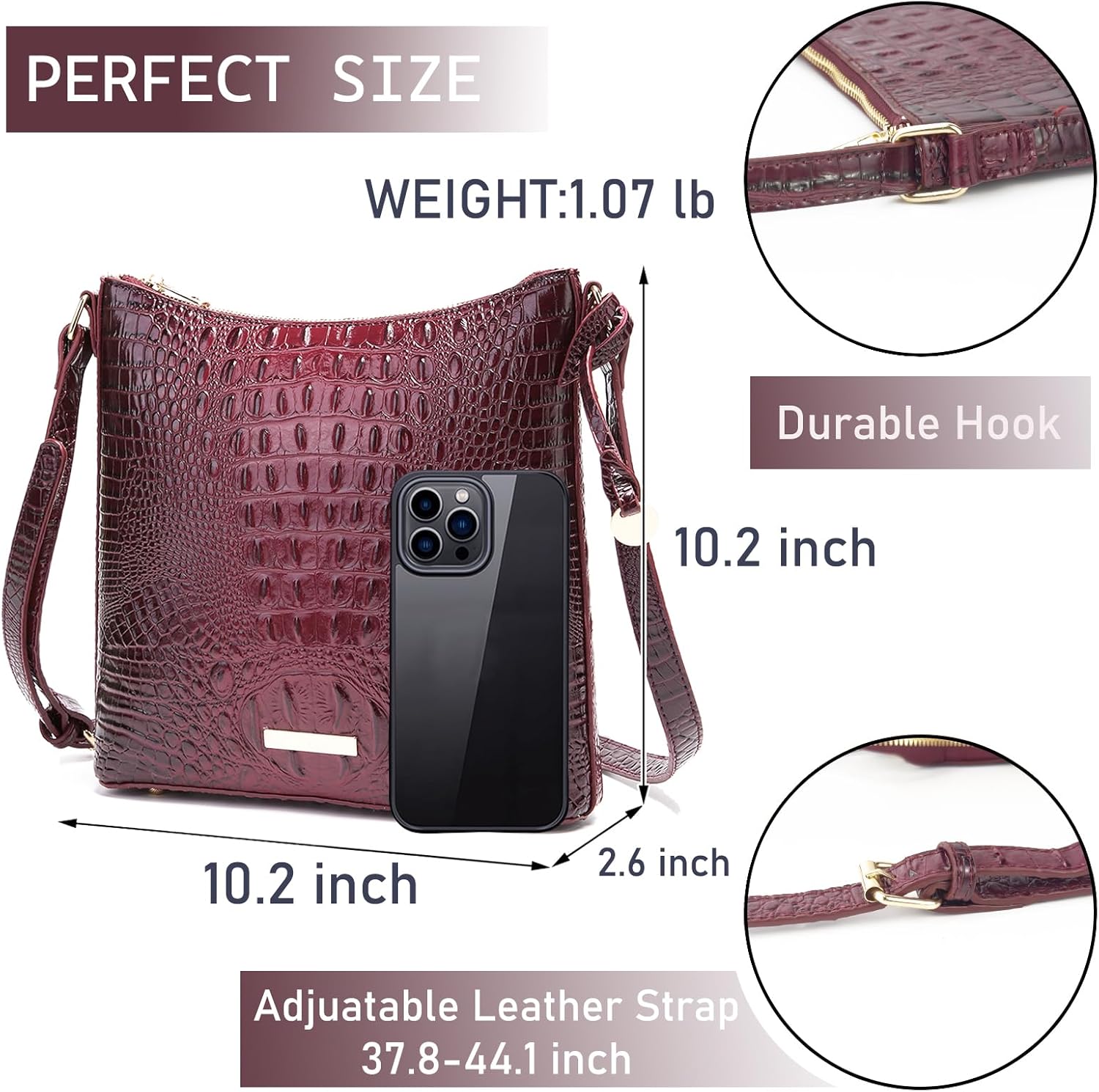 Shoulder Crocodile Flat Handbags for Women trendy Ladies Shoulder Bag Embossed Pattern Leather Crossbody Purse - Image 3