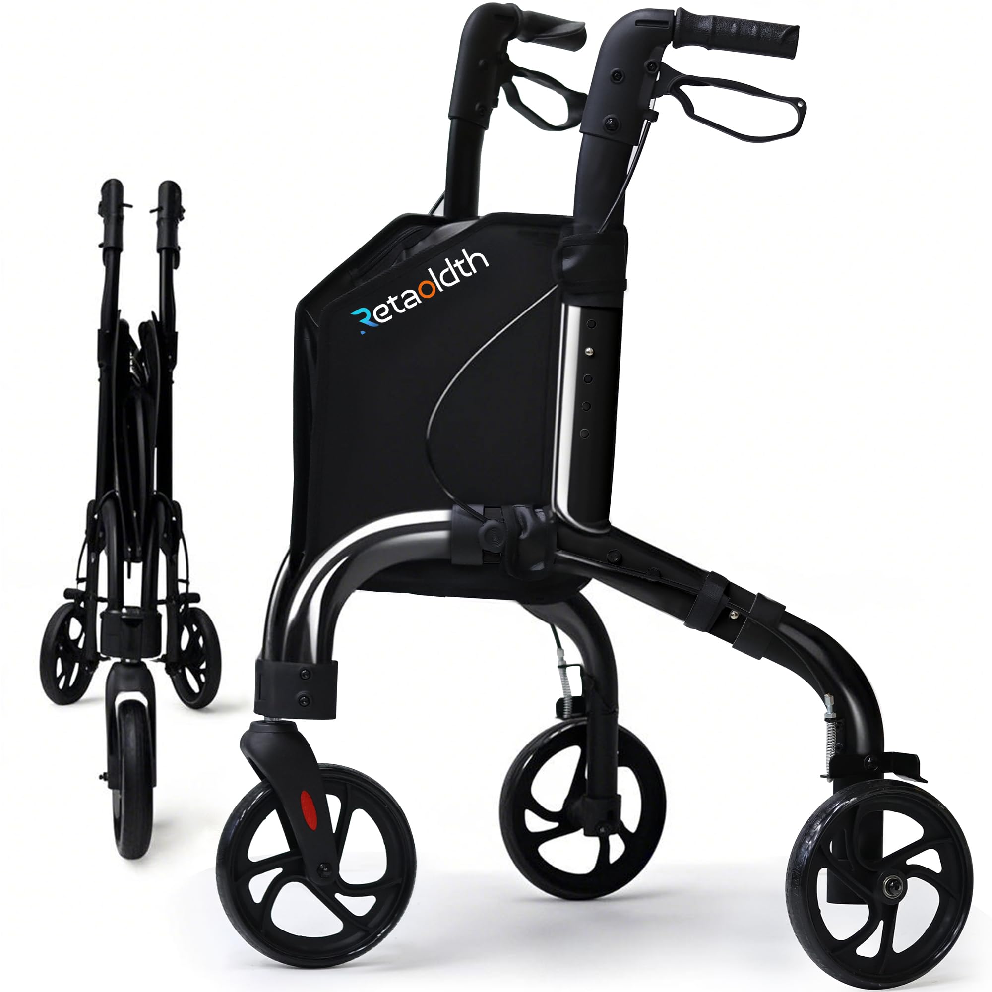 Premium 3 Wheel Rollator Walker for Seniors, Lightweight Foldable Elderly Three Wheeled Rollator with Storage Bag, Aluminum Mobility Aid Rolling Walker