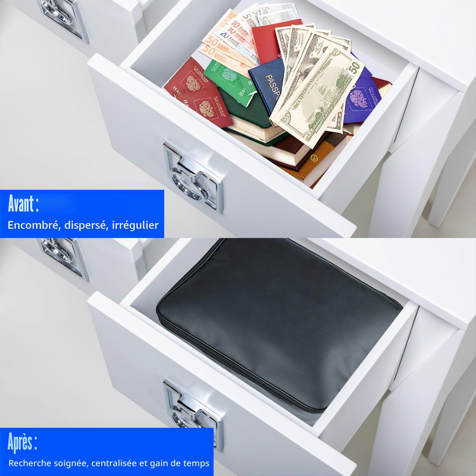 Sac à documents ignifuge / étanche (38 x 28 x 10 cm) 4 couches Grande capacité ignifuge avec serrure, boîte de rangement sécurisée pour passeport, certificats, documents juridiques, objets