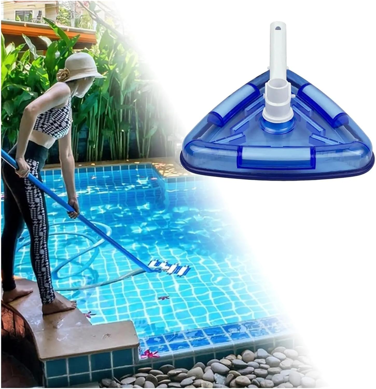 Transparent Triangular Pool Vacuum Head with Swivel Hose Connection, SPA Pool Suction Head for Above Ground Pools