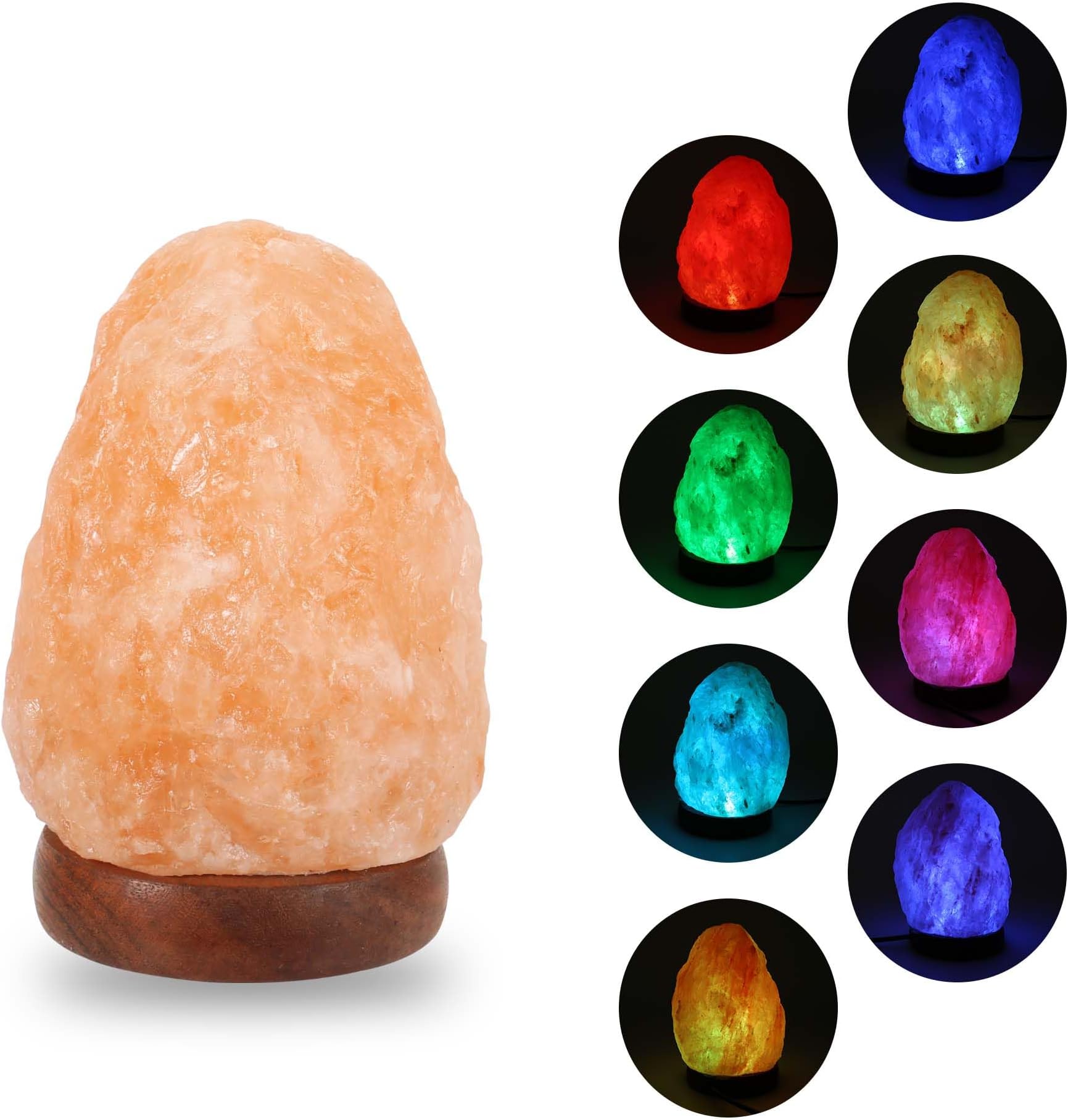 Wrcevtor Natural Salt Rock Night Lamp with 7 Colors Changing, Mini Small Crystal Salt Lamp for Home Decor and Gift - Natural Shaped, Premium Wood Base