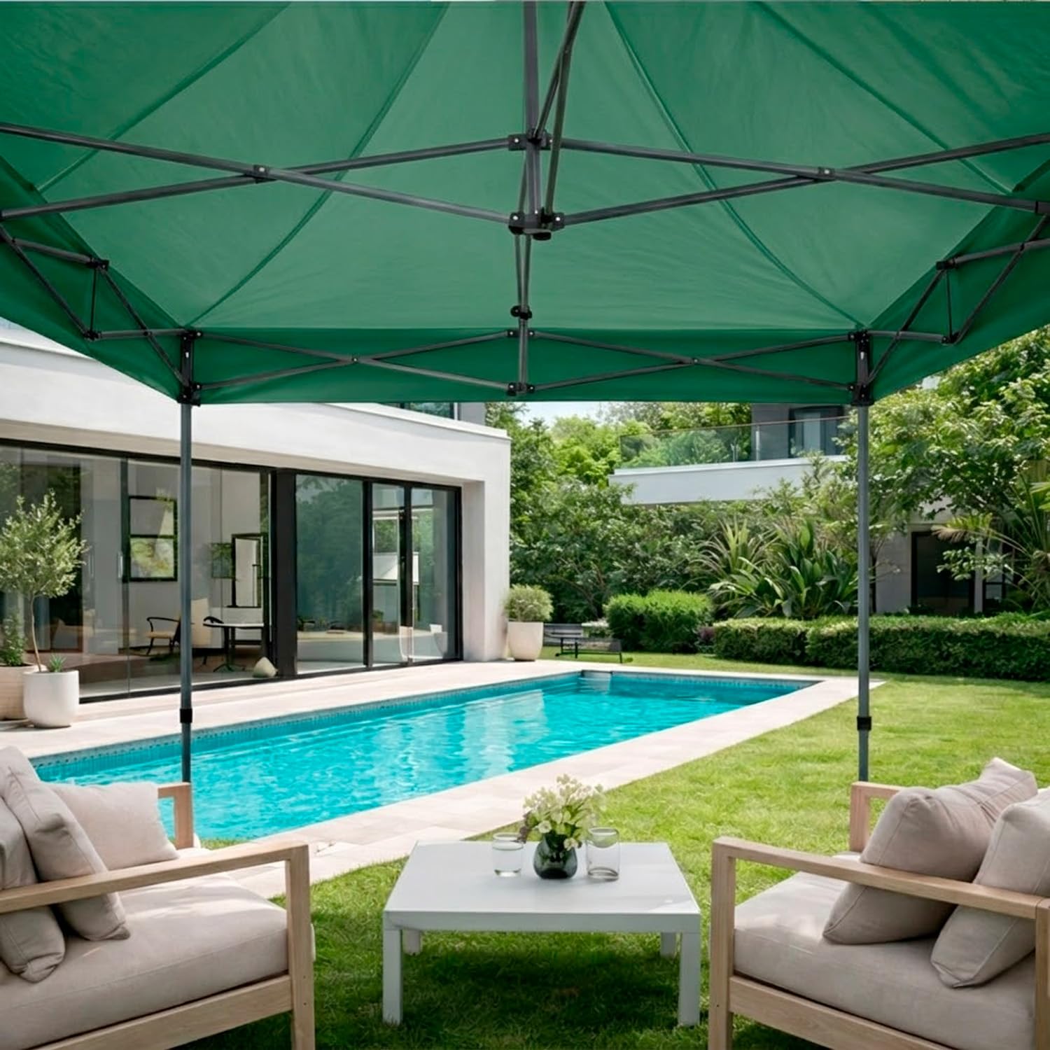 Gazebo Professionale 3x3 M Richiudibile Automatico In Acciaio Con Telo Oxford 1200D PVC Impermeabile e Anti UV Struttura a Fisarmonica con Sacche Zavorra e Borsa Trasporto Sagre Feste Eventi (Verde)