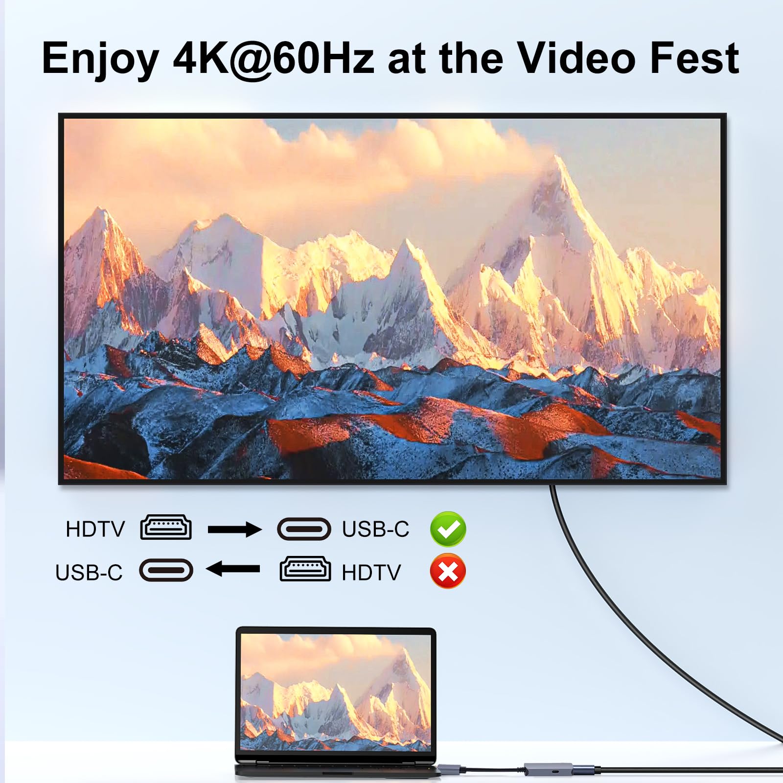 Adaptateur HDMI vers USB C 4K @ 60 Hz, convertisseur HDMI vers USB-C actif avec puce LT6711A, boîtier en aluminium, Plug & Play pour moniteur, projecteur, écran AR, systèmes Windows