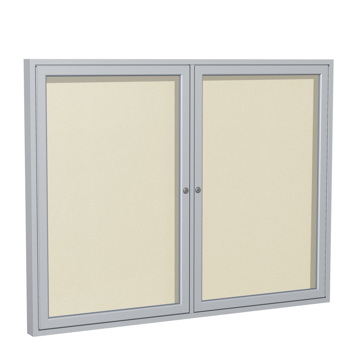 Ghent 36"x48" 2-Door Outdoor Enclosed Vinyl Bulletin Board, Shatter Resistant, with Lock, Satin Aluminum Frame - Ivory (PA23648VX-185 ), Made in the