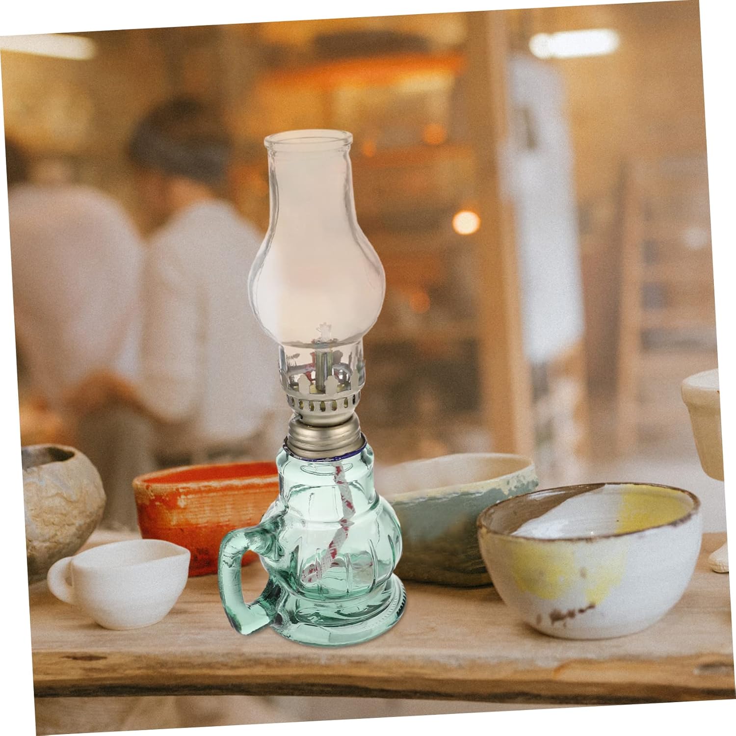Vintage Glass Kerosene Lamp for Home Indoor Use Adjustable Windproof Oil Light Desktop Lantern for Living Bedroom and Temple Atmosphere Lighting