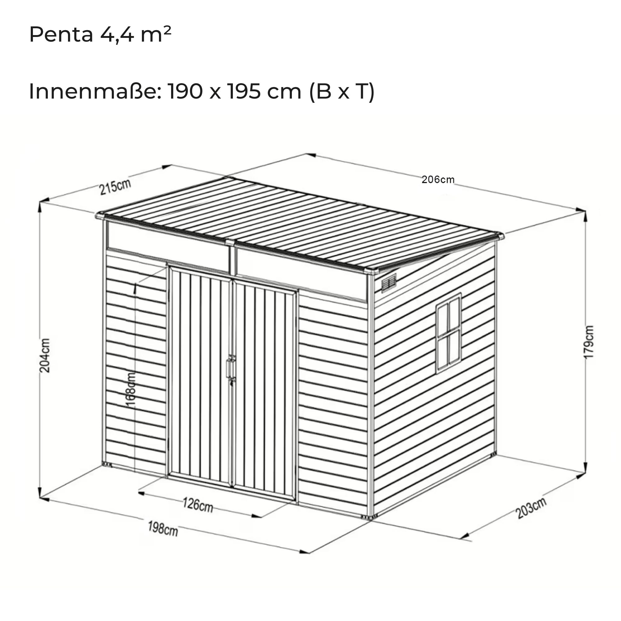 Gartenhaus Penta 4,4m² Kunststoff | Polypropylen (PP) Geräteschuppen witterungsbeständig 198 x 203 x 204 cm (B x T x H) dunkelgrau/schwarz