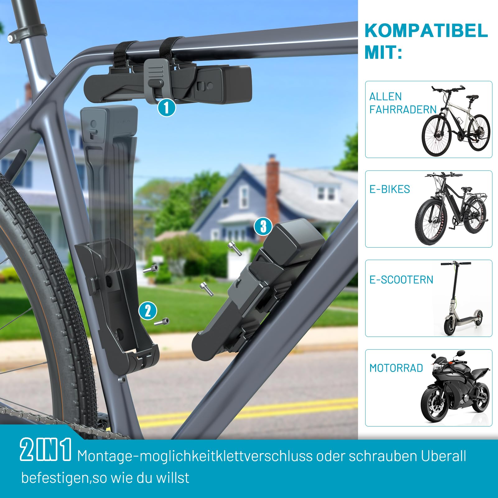 TECHCYC Fahrradschloss, Faltschloss Fahrrad 86cm mit Halterung, für E-Bike & Roller, Robustes & kompaktes, Hohe Sicherheit Klappschloss mit 3 Schlüssel für Pendler und Reisen (86cm)