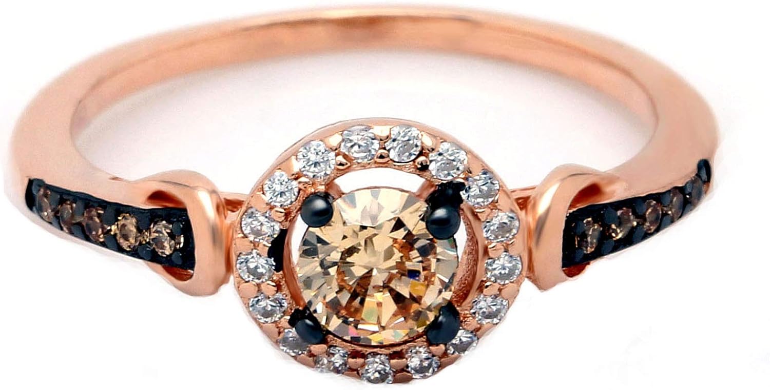 Tanisha Engagement Ring for Women by Ginger Lyne | Chocolate and Champagne Cubic Zirconia Wedding Ring Rose Gold over 925 Sterling Silver Promise for Her