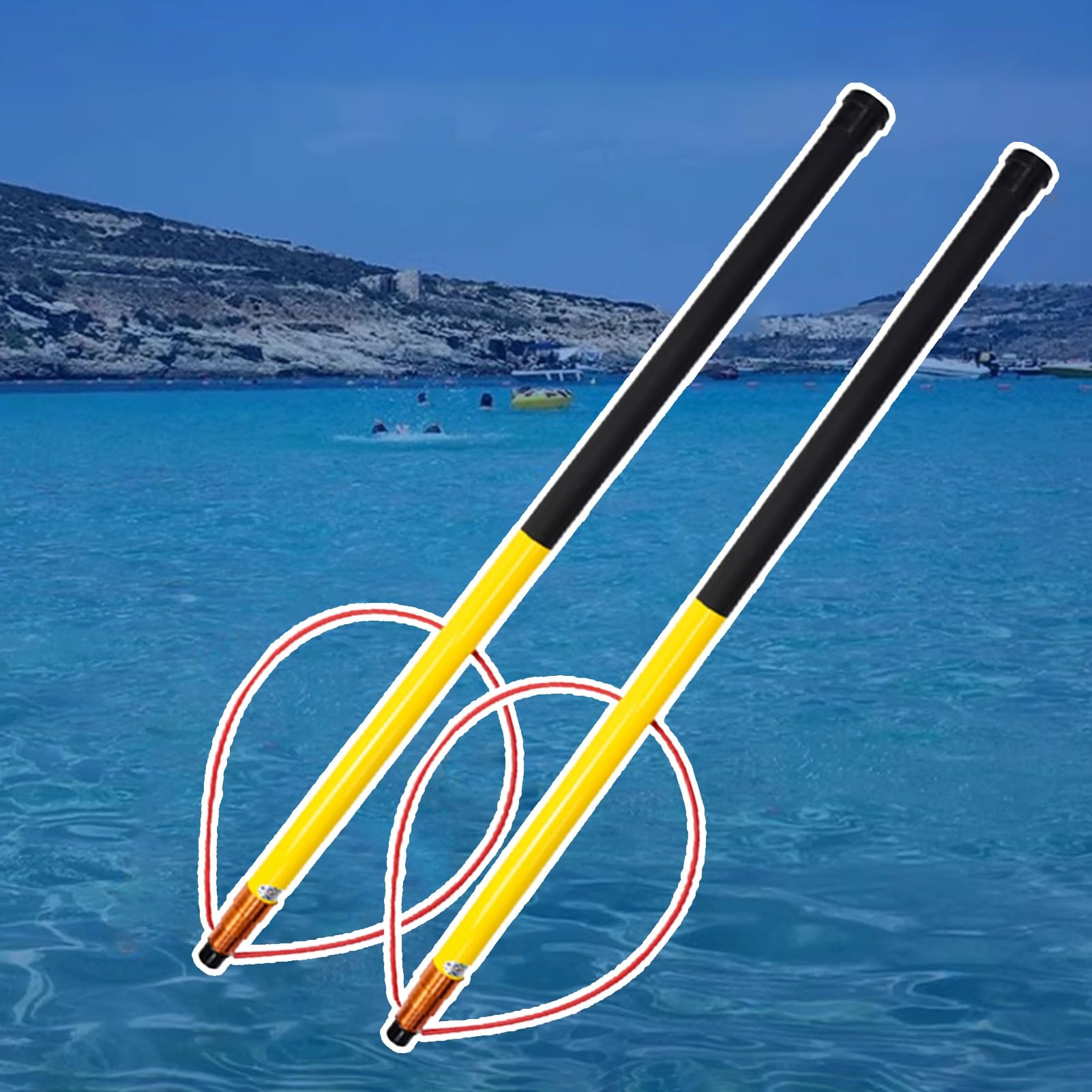 Barra de Rescate, 2 Barras telescópicas Ajustables para Piscinas, Equipo de natación Antideslizante de Fibra de Vidrio, Gancho de Seguridad para Piscinas (Amarillo)
