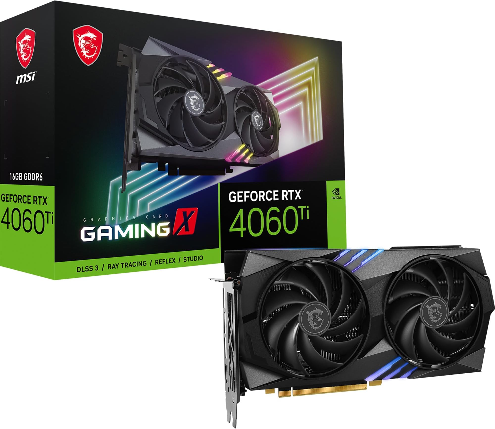 MSI GeForce RTX 4060 Ti GAMING X 16G Graphics Card - RTX 4060 Ti GPU, 16GB GDDR6 (18Gbps/128-bit), PCIe 4.0 - TWIN FROZR 9 (2 x TORX Fan 5.0), RGB - HDMI 2.1, DisplayPort 1.4a