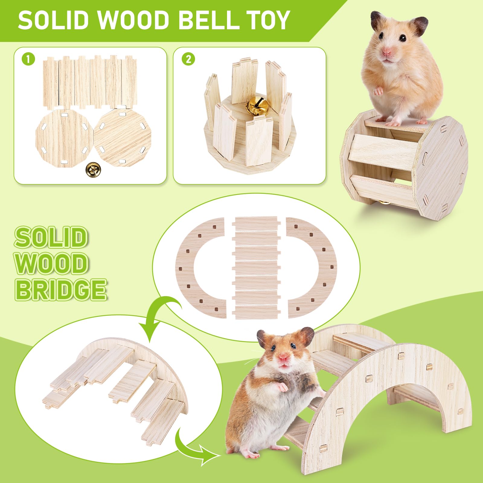 Juguetes Hamster Madera, Juguetes para Masticar Hámster, 7 Piezas Juguetes para Hámster Columpio, Balancín, Casa, Accesorios De Juguete para Los Conejos, La Chinchilla, Hámsters, Cobayas