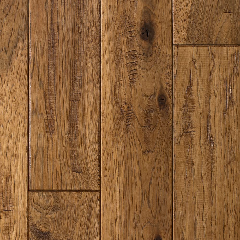 Mullican 235-CH-HI-5-M Chatelaine 5" Wide Handscraped Solid Hickory Hardwood Flooring with Low Gloss - Sold by Carton (20 SF/Carton) - Saddle
