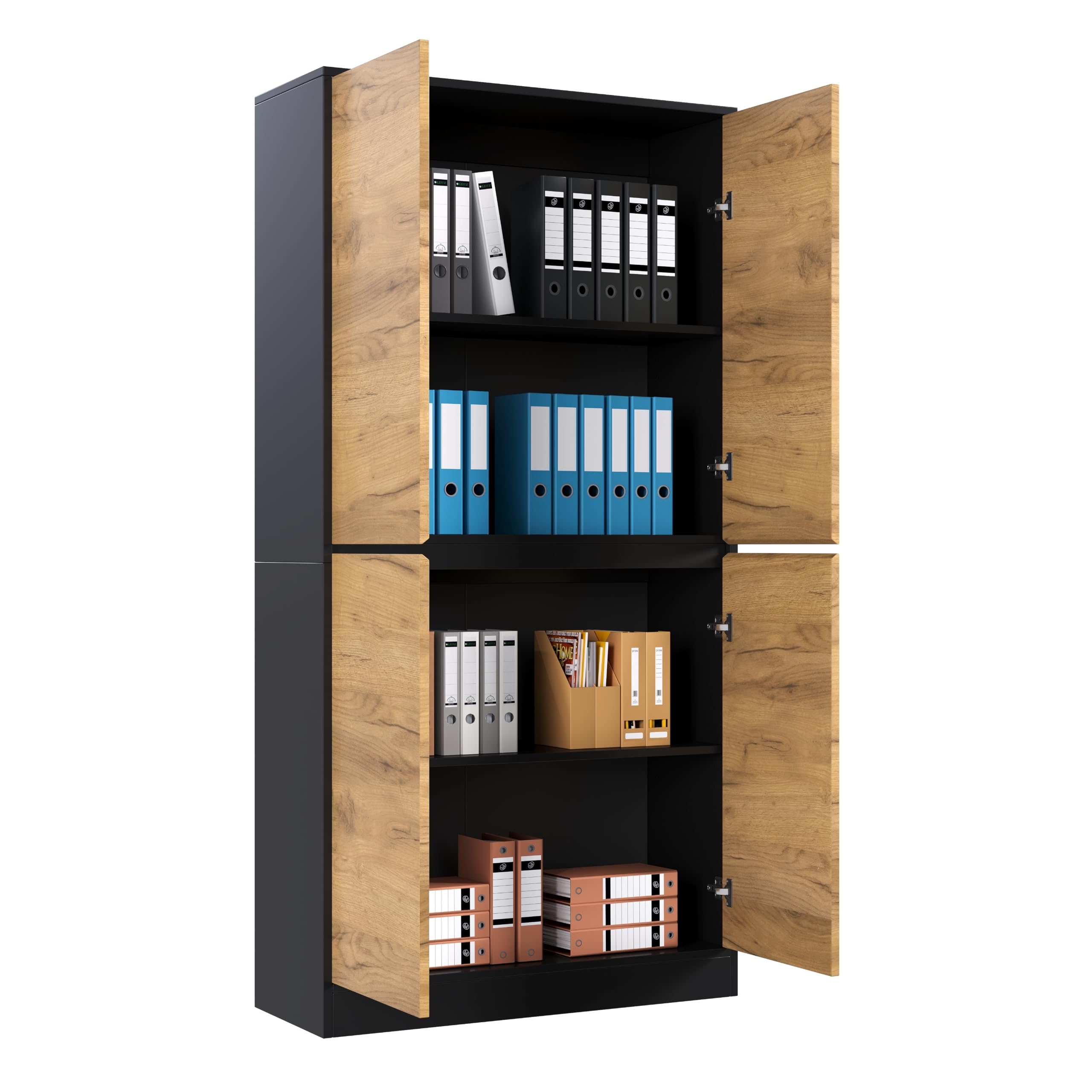 SUKY Armadietto per documenti, 80 x 35 x 180 cm, per ufficio, legno, rovere nero, ripiani regolabili, libreria, corridoio